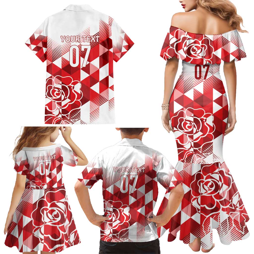 England Rugby Custom Family Matching Mermaid Dress and Hawaiian Shirt Crystalised Red Rose