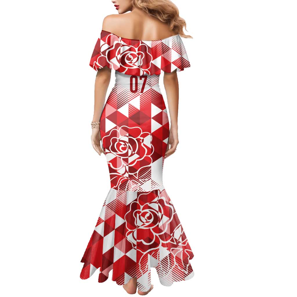 England Rugby Custom Family Matching Mermaid Dress and Hawaiian Shirt Crystalised Red Rose