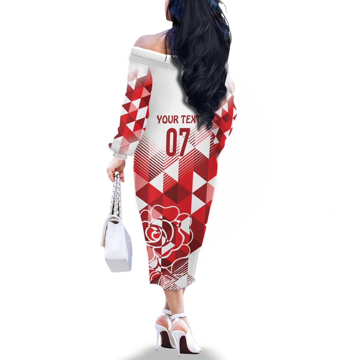 England Rugby Custom Family Matching Off The Shoulder Long Sleeve Dress and Hawaiian Shirt Crystalised Red Rose