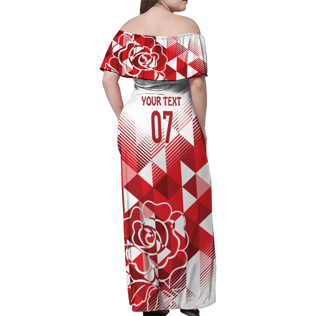 England Rugby Custom Family Matching Off Shoulder Maxi Dress and Hawaiian Shirt Crystalised Red Rose