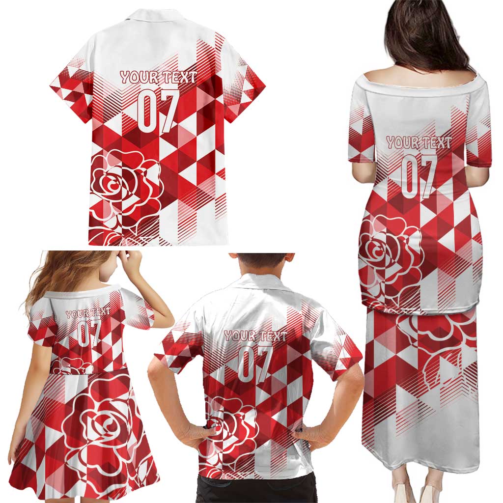 England Rugby Custom Family Matching Puletasi and Hawaiian Shirt Crystalised Red Rose