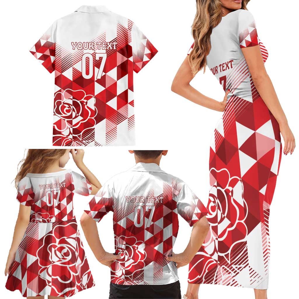 England Rugby Custom Family Matching Short Sleeve Bodycon Dress and Hawaiian Shirt Crystalised Red Rose