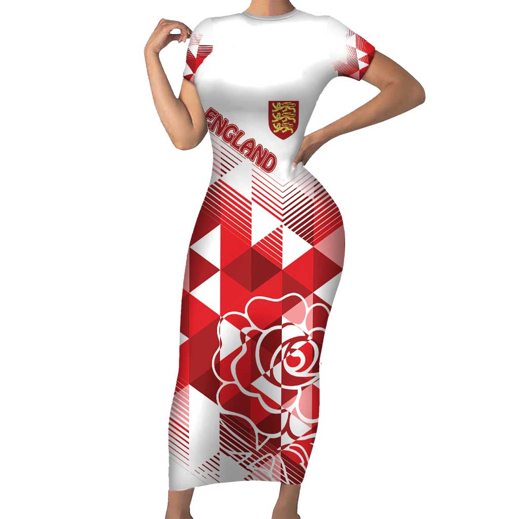 England Rugby Custom Family Matching Short Sleeve Bodycon Dress and Hawaiian Shirt Crystalised Red Rose