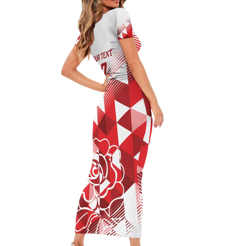 England Rugby Custom Family Matching Short Sleeve Bodycon Dress and Hawaiian Shirt Crystalised Red Rose