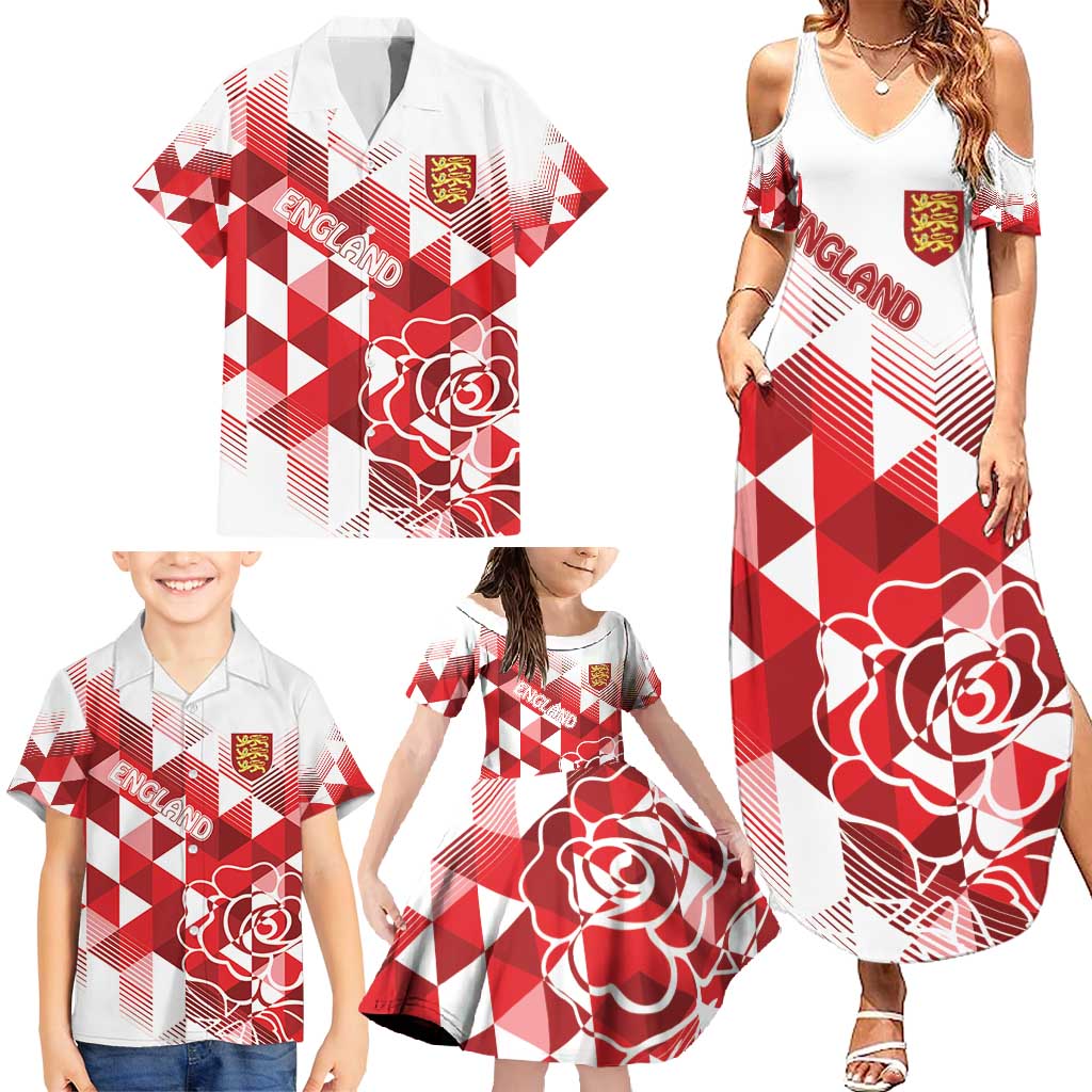 England Rugby Custom Family Matching Summer Maxi Dress and Hawaiian Shirt Crystalised Red Rose