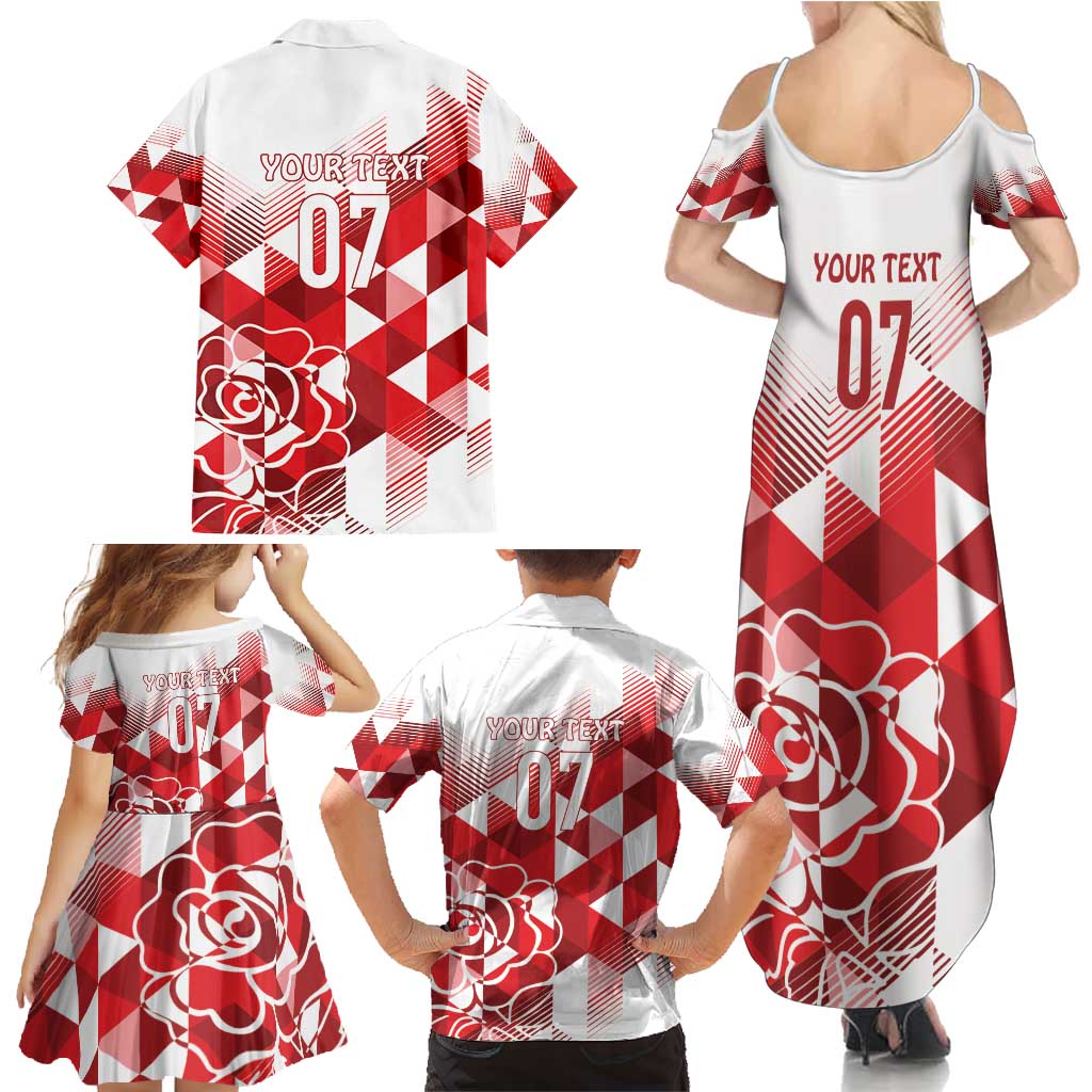 England Rugby Custom Family Matching Summer Maxi Dress and Hawaiian Shirt Crystalised Red Rose