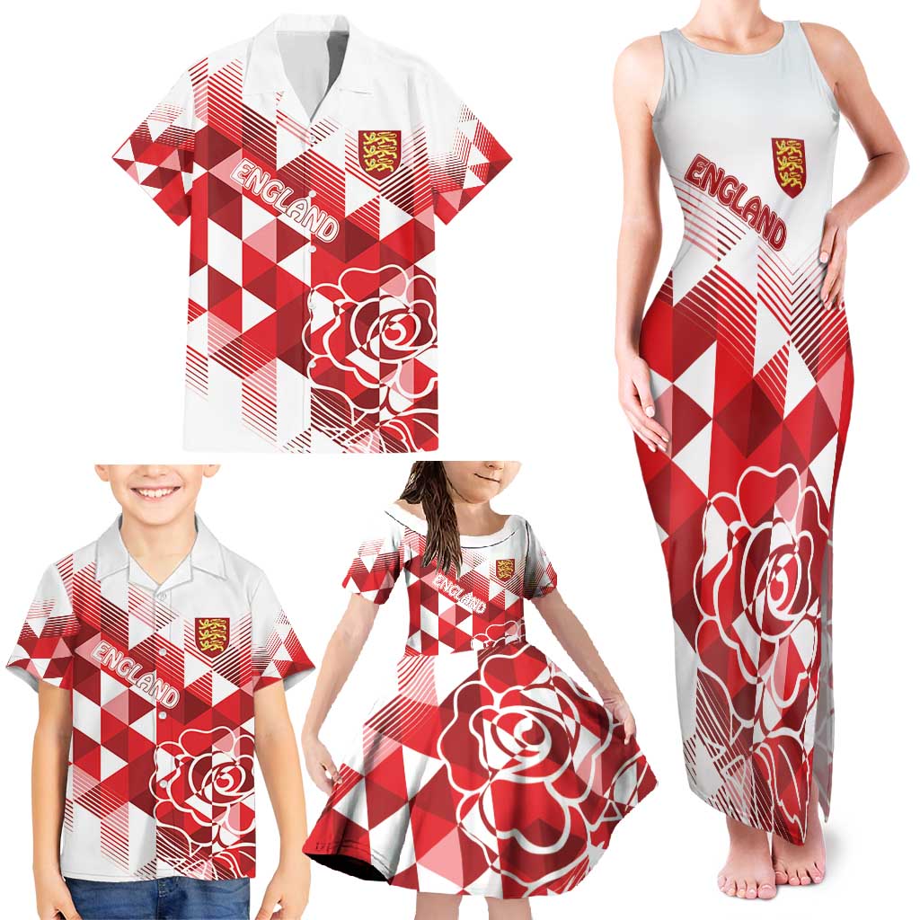 England Rugby Custom Family Matching Tank Maxi Dress and Hawaiian Shirt Crystalised Red Rose