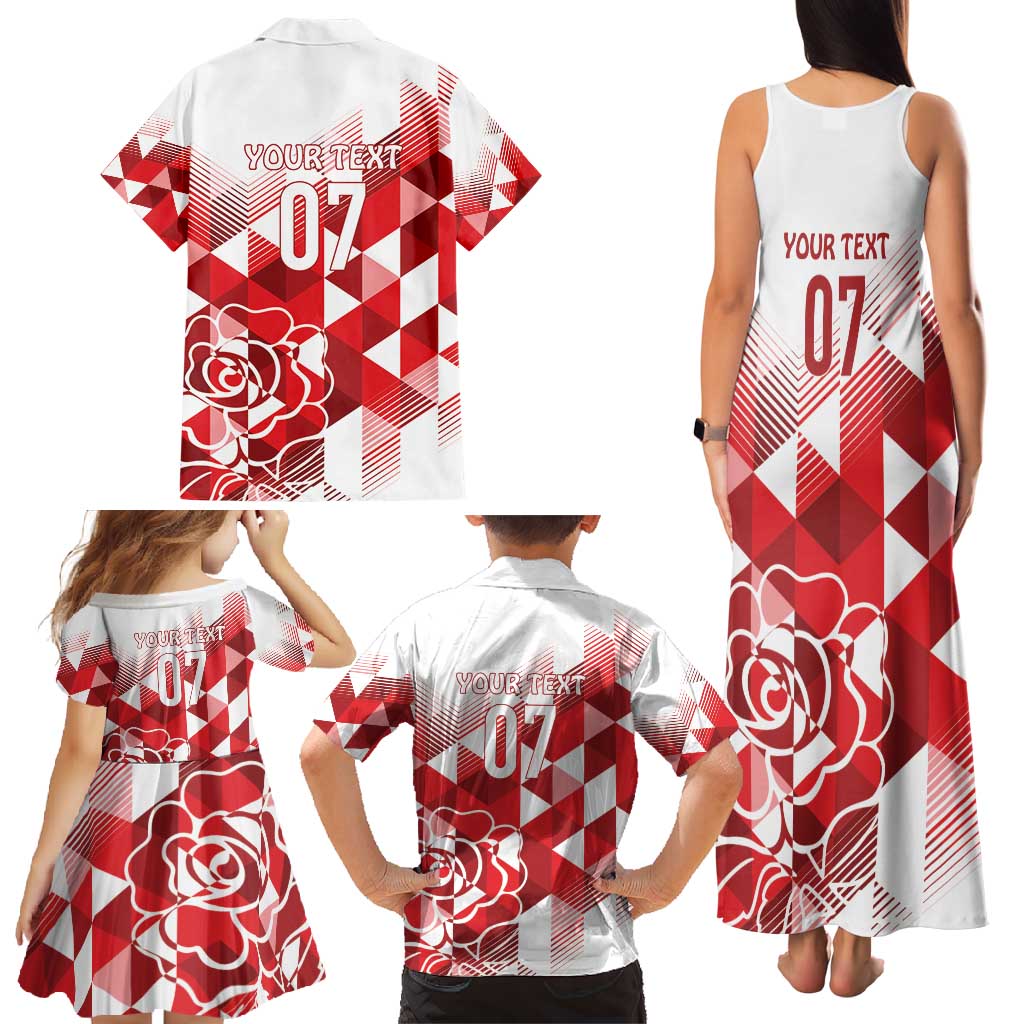 England Rugby Custom Family Matching Tank Maxi Dress and Hawaiian Shirt Crystalised Red Rose