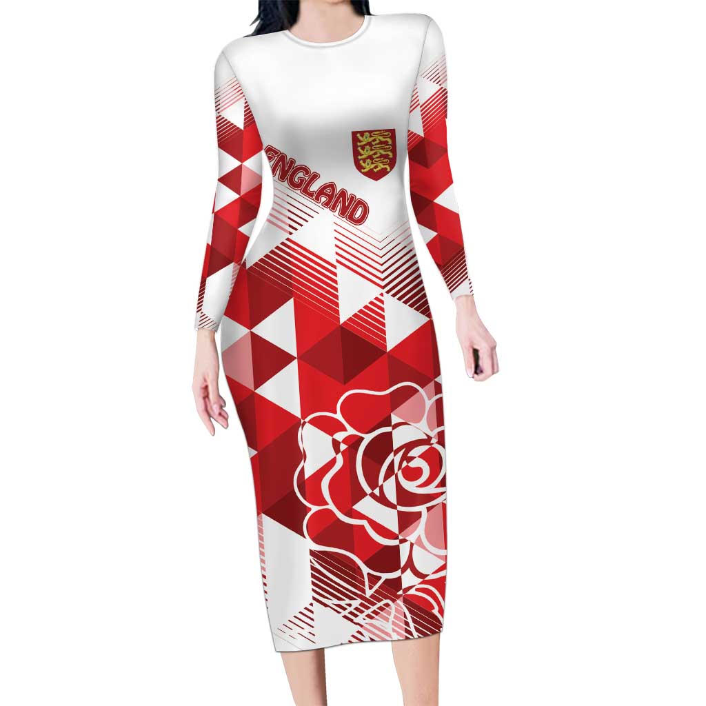 England Rugby Custom Long Sleeve Bodycon Dress Crystalised Red Rose