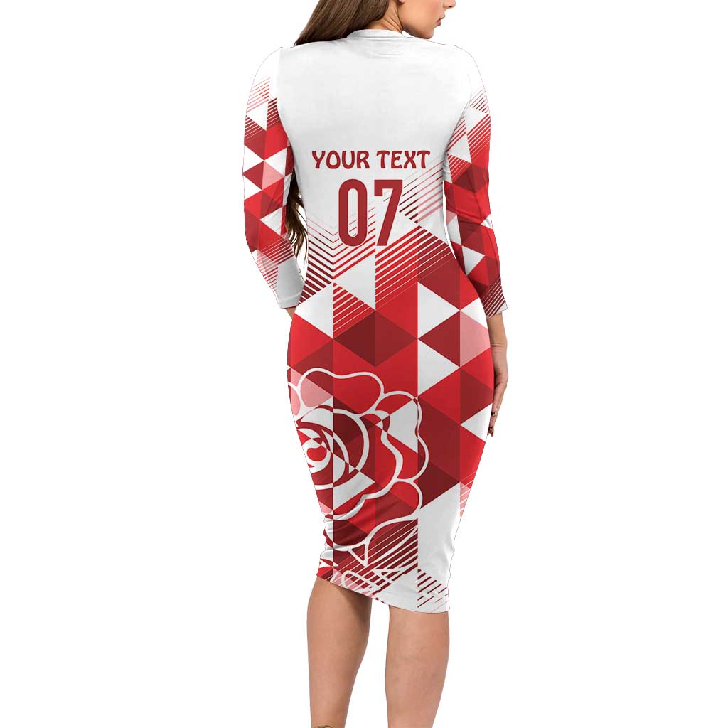 England Rugby Custom Long Sleeve Bodycon Dress Crystalised Red Rose