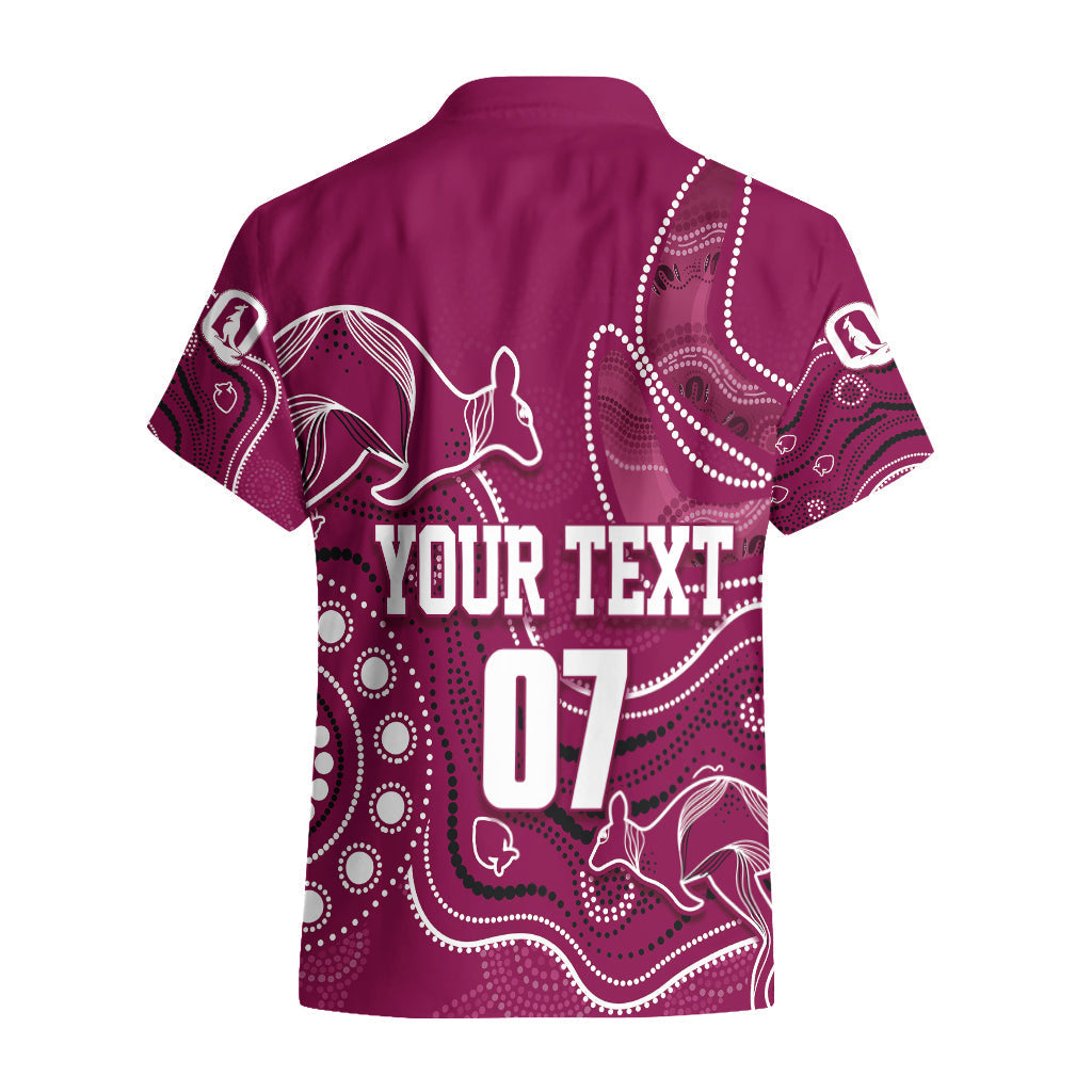 Personalised QLD Maroons Rugby Indigenous Hawaiian Shirt Kangaroo Mix Boomerang - Vibe Hoodie Shop