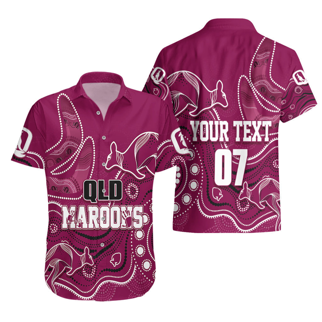 Personalised QLD Maroons Rugby Indigenous Hawaiian Shirt Kangaroo Mix Boomerang - Vibe Hoodie Shop