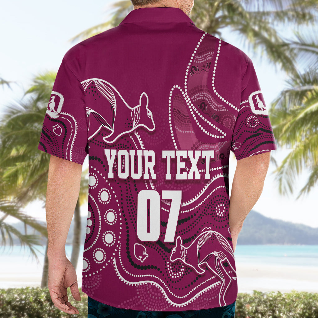 Personalised QLD Maroons Rugby Indigenous Hawaiian Shirt Kangaroo Mix Boomerang - Vibe Hoodie Shop