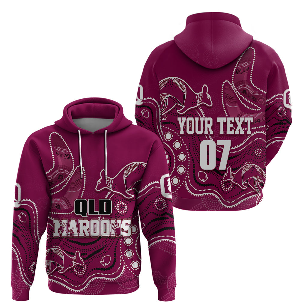 Personalised QLD Maroons Rugby Indigenous Hoodie Kangaroo Mix Boomerang LT7 - Vibe Hoodie Shop