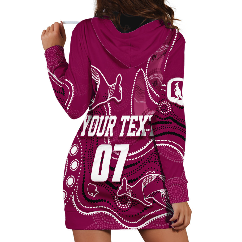 Personalised QLD Maroons Rugby Indigenous Hoodie Dress Kangaroo Mix Boomerang - Vibe Hoodie Shop