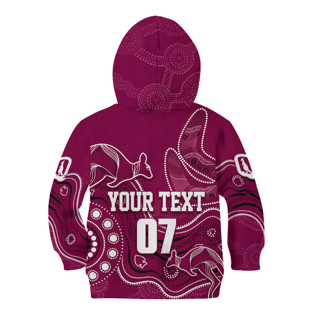 Personalised QLD Maroons Rugby Indigenous Kid Hoodie Kangaroo Mix Boomerang - Vibe Hoodie Shop