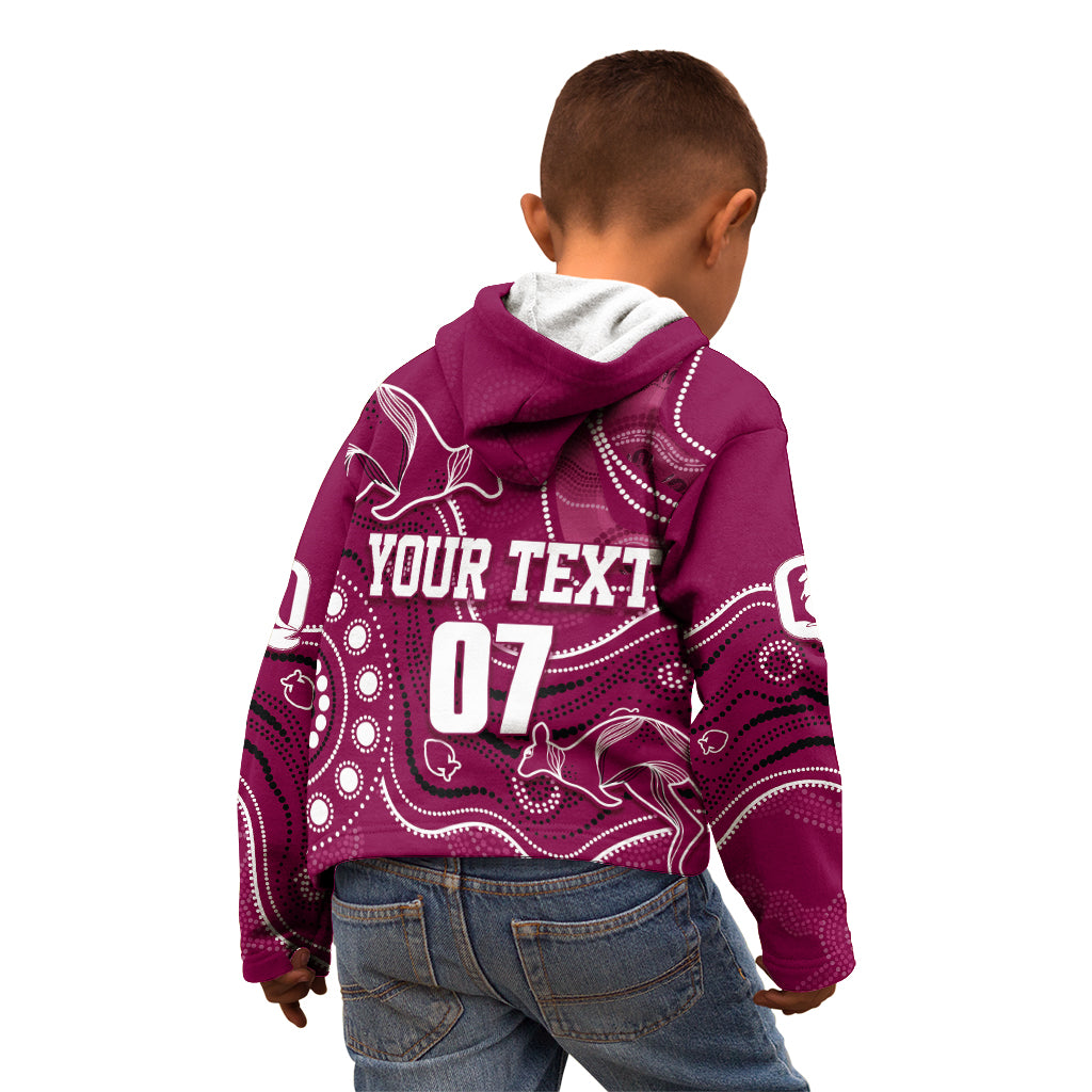 Personalised QLD Maroons Rugby Indigenous Kid Hoodie Kangaroo Mix Boomerang - Vibe Hoodie Shop