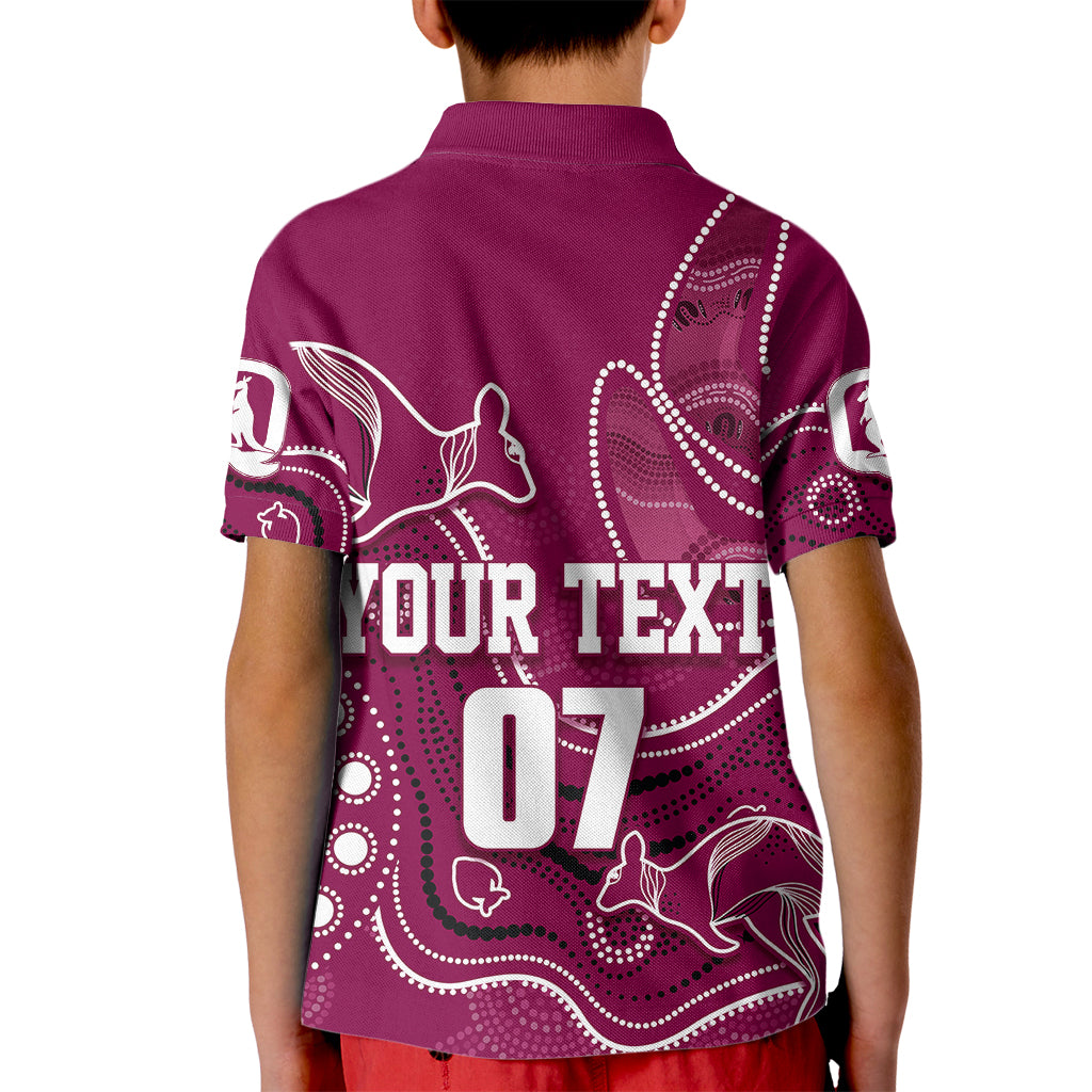 Personalised QLD Maroons Rugby Indigenous Kid Polo Shirt Kangaroo Mix Boomerang - Vibe Hoodie Shop