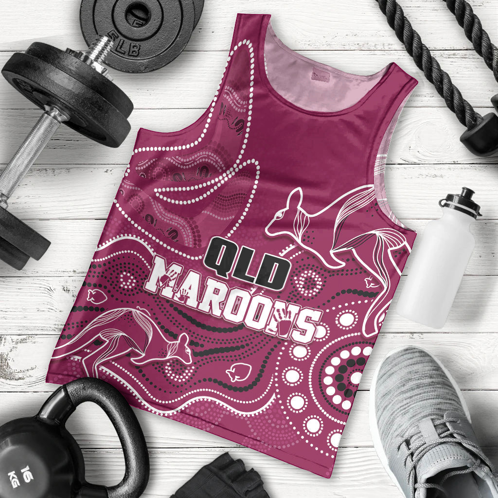 Personalised QLD Maroons Rugby Indigenous Men Tank Top Kangaroo Mix Boomerang - Vibe Hoodie Shop