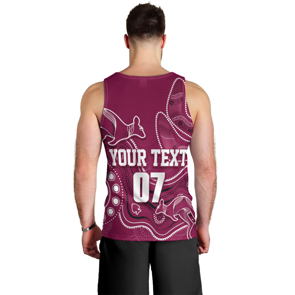 Personalised QLD Maroons Rugby Indigenous Men Tank Top Kangaroo Mix Boomerang - Vibe Hoodie Shop