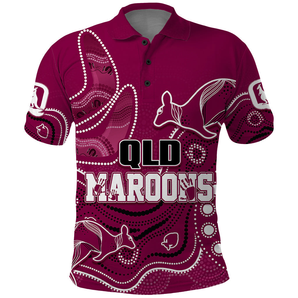 Personalised QLD Maroons Rugby Indigenous Polo Shirt Kangaroo Mix Boomerang - Vibe Hoodie Shop