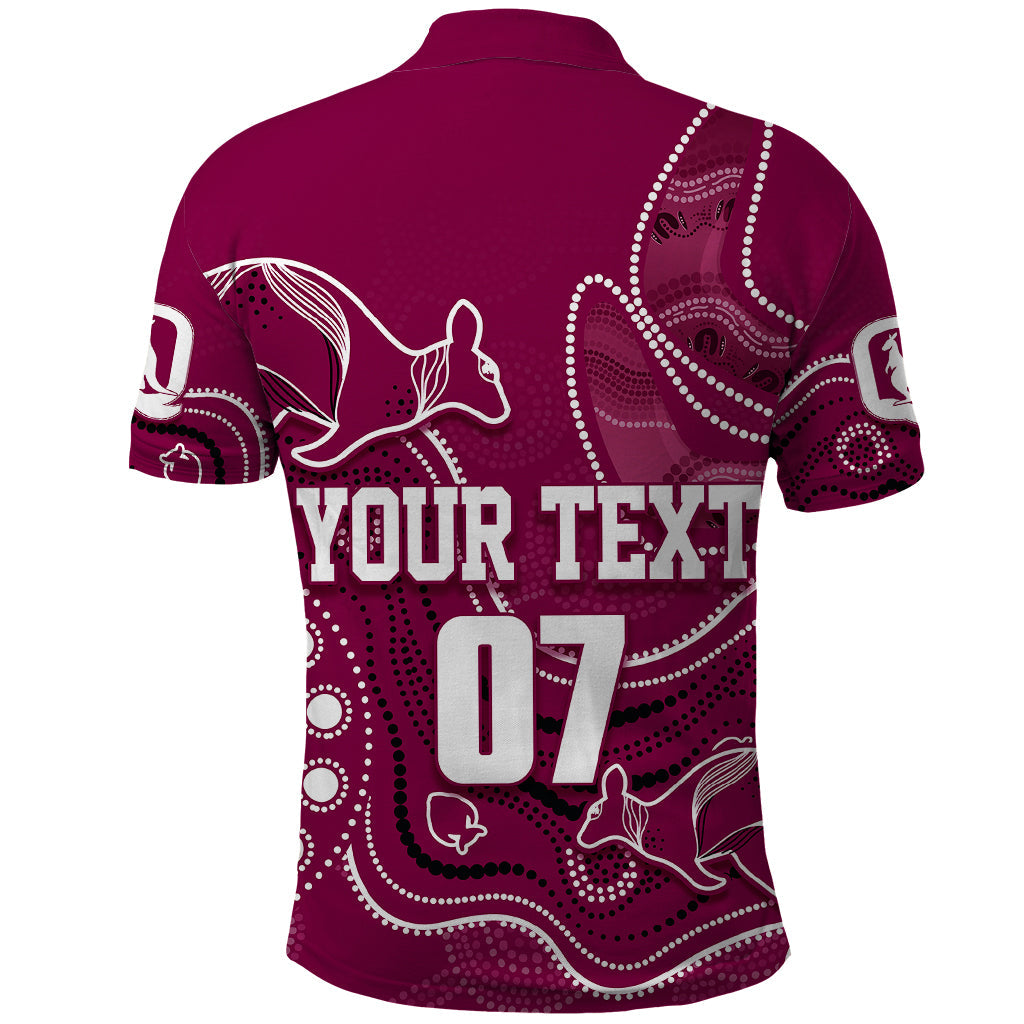 Personalised QLD Maroons Rugby Indigenous Polo Shirt Kangaroo Mix Boomerang - Vibe Hoodie Shop