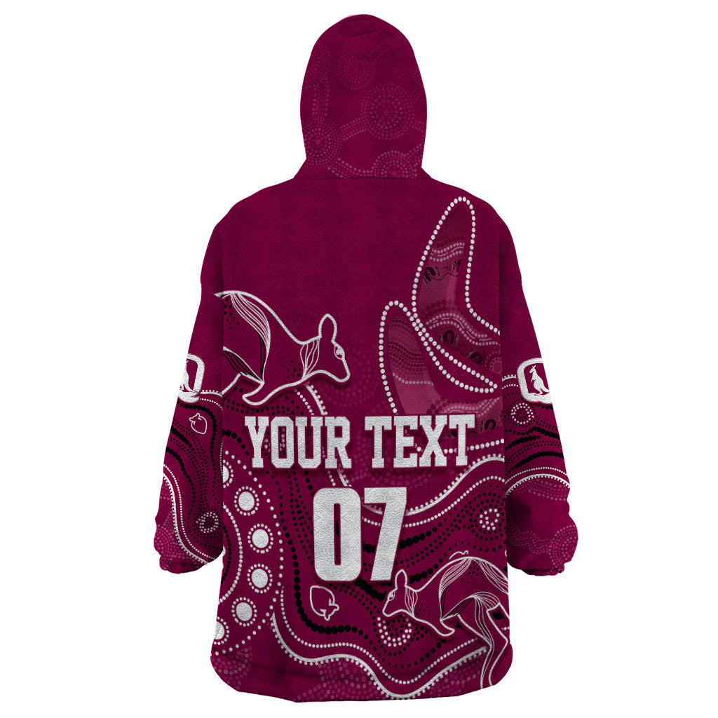 Personalised QLD Maroons Rugby Indigenous Wearable Blanket Hoodie Kangaroo Mix Boomerang - Vibe Hoodie Shop