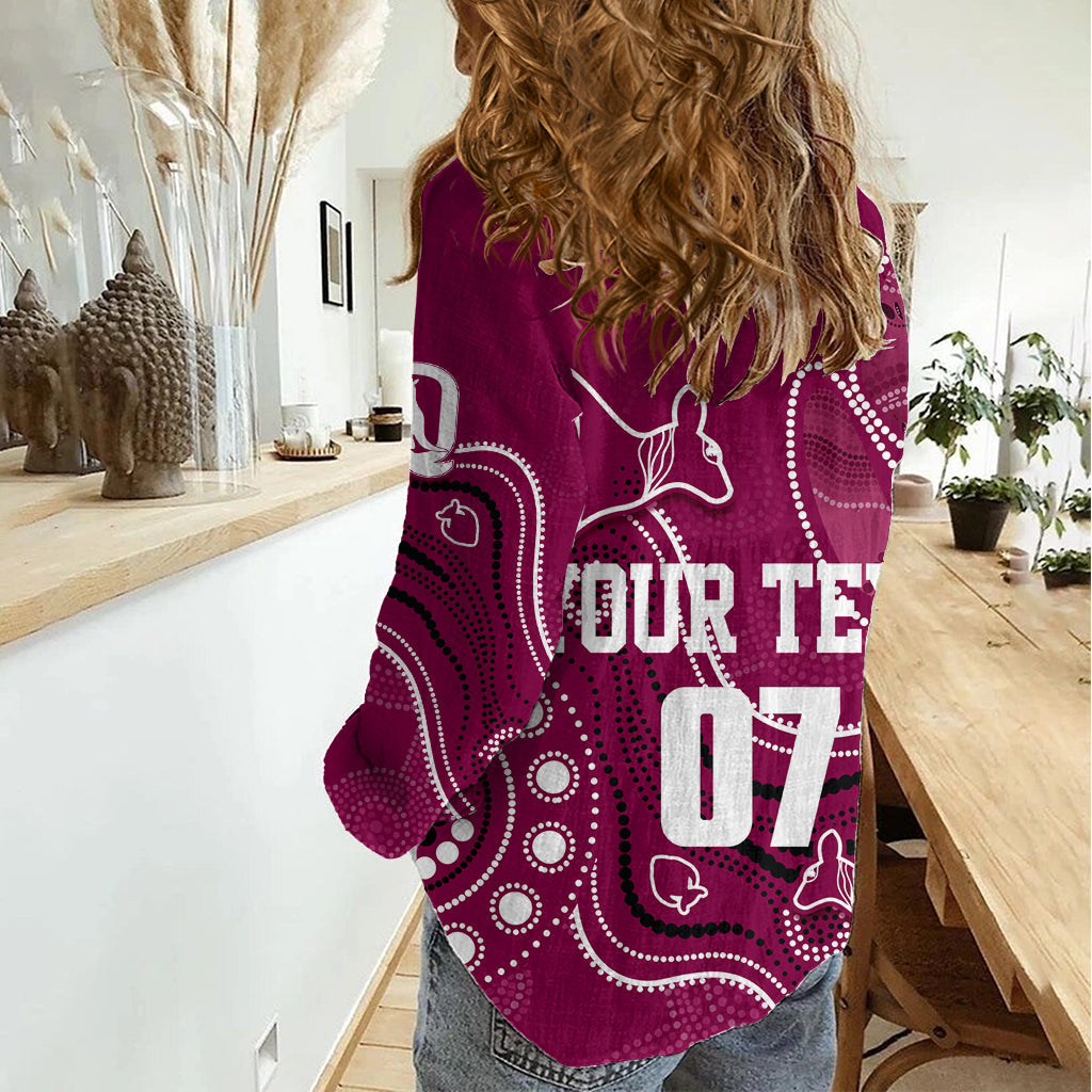 Personalised QLD Maroons Rugby Indigenous Women Casual Shirt Kangaroo Mix Boomerang - Vibe Hoodie Shop