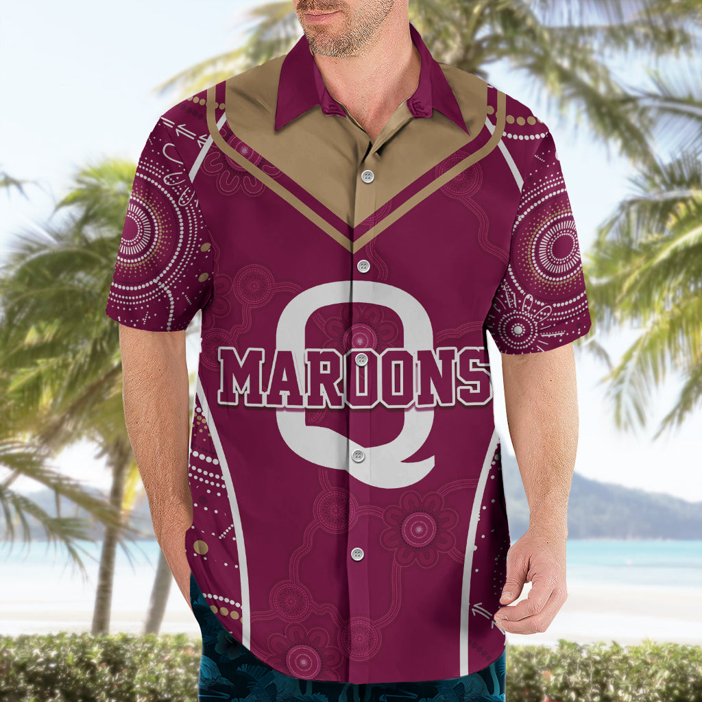 Personalised QLD Maroons Rugby Indigenous Hawaiian Shirt State Of Origin Canetoads - Vibe Hoodie Shop