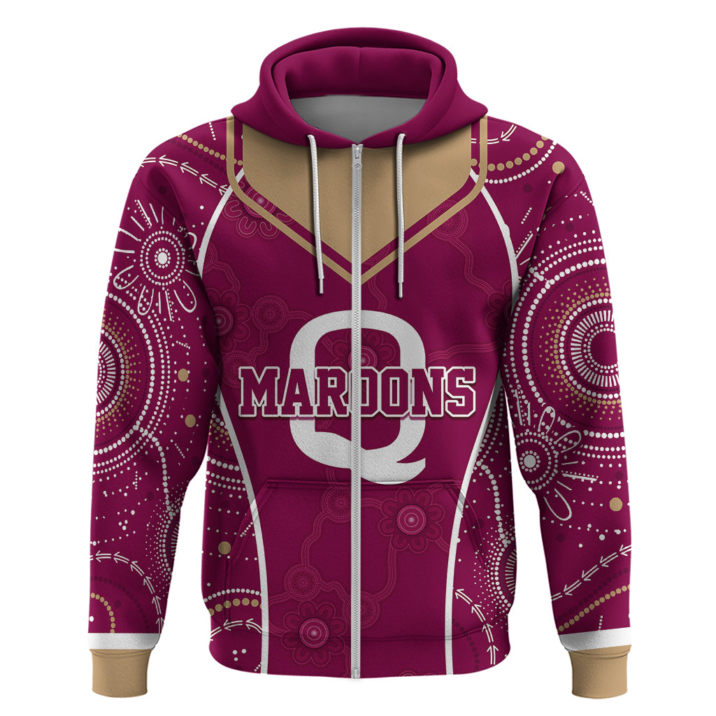 Personalised QLD Maroons Rugby Indigenous Hoodie State Of Origin Canetoads LT7 - Vibe Hoodie Shop