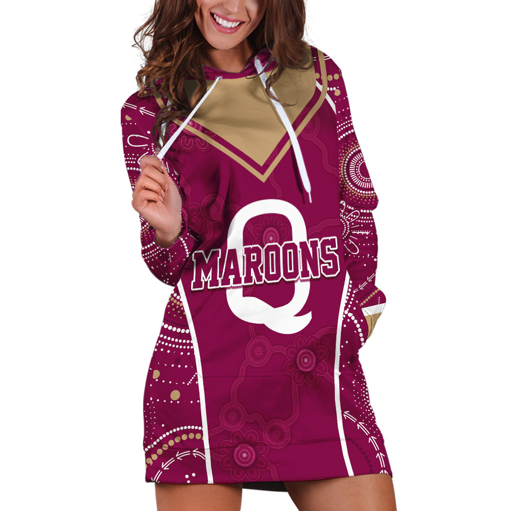 Personalised QLD Maroons Rugby Indigenous Hoodie Dress State Of Origin Canetoads - Vibe Hoodie Shop