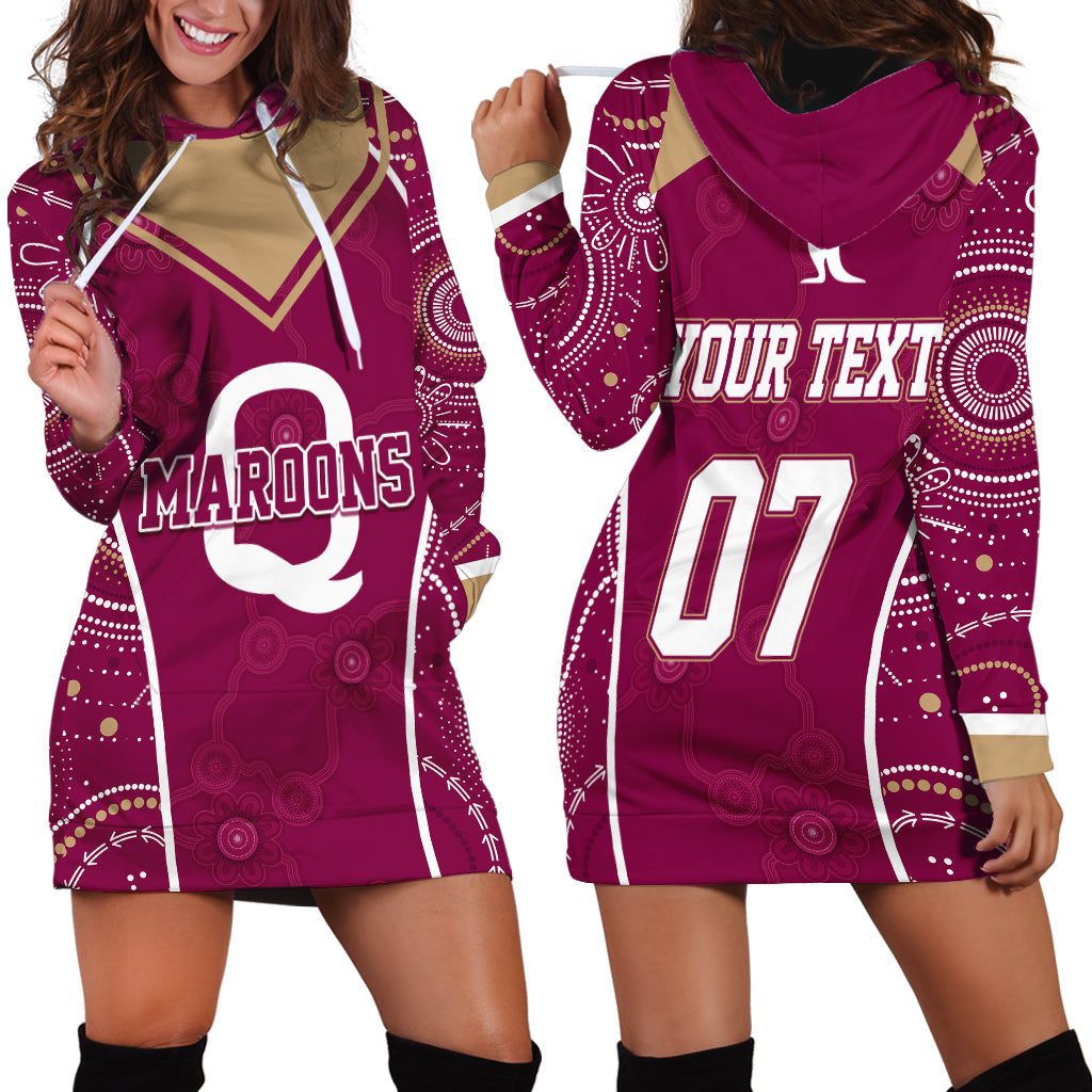 Personalised QLD Maroons Rugby Indigenous Hoodie Dress State Of Origin Canetoads - Vibe Hoodie Shop