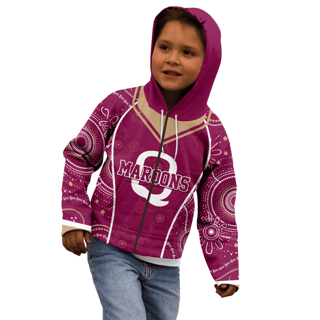 Personalised QLD Maroons Rugby Indigenous Kid Hoodie State Of Origin Canetoads - Vibe Hoodie Shop