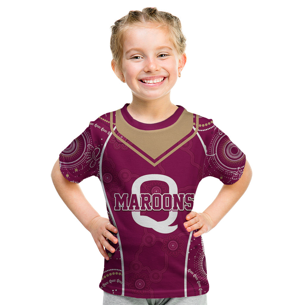 Personalised QLD Maroons Rugby Indigenous Kid T Shirt State Of Origin Canetoads - Vibe Hoodie Shop