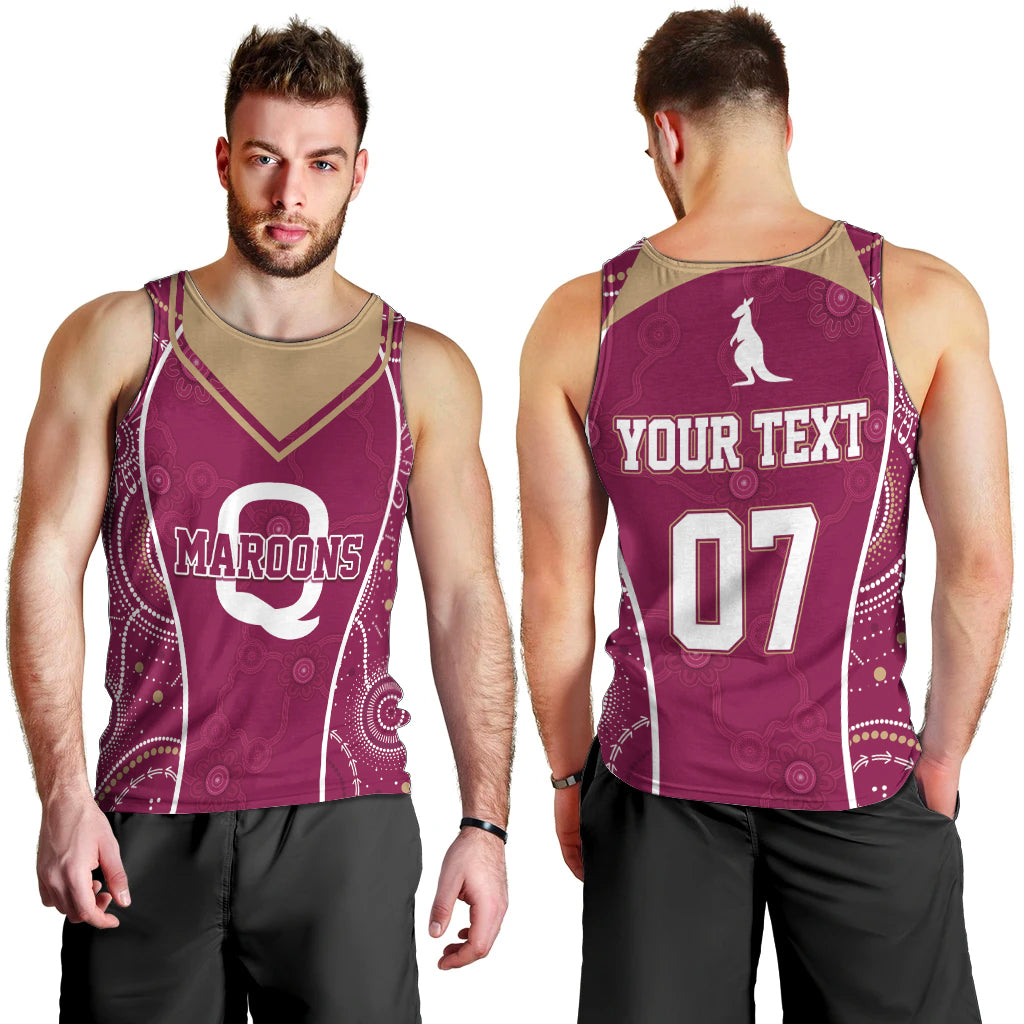 Personalised QLD Maroons Rugby Indigenous Men Tank Top State Of Origin Canetoads - Vibe Hoodie Shop