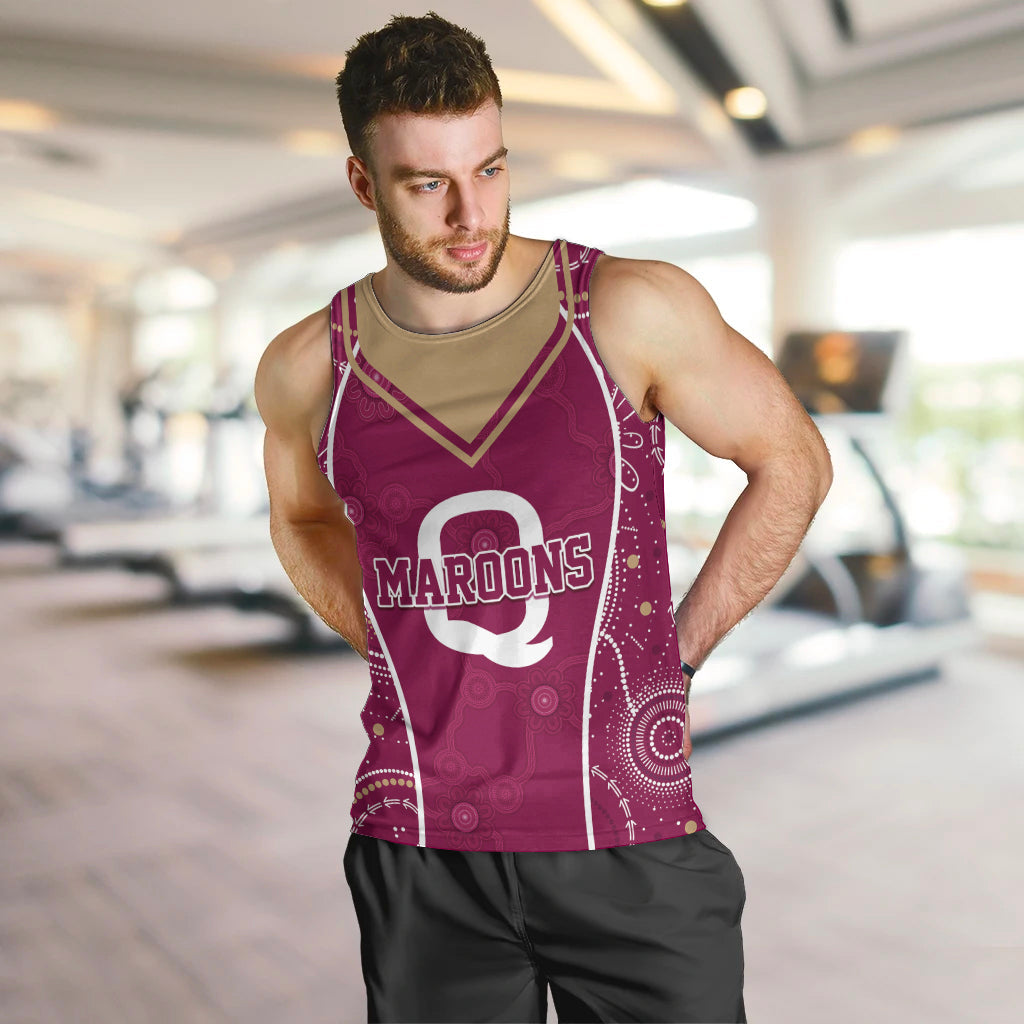 Personalised QLD Maroons Rugby Indigenous Men Tank Top State Of Origin Canetoads - Vibe Hoodie Shop