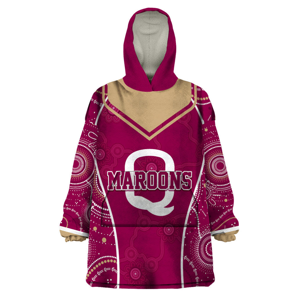 Personalised QLD Maroons Rugby Indigenous Wearable Blanket Hoodie State Of Origin Canetoads - Vibe Hoodie Shop