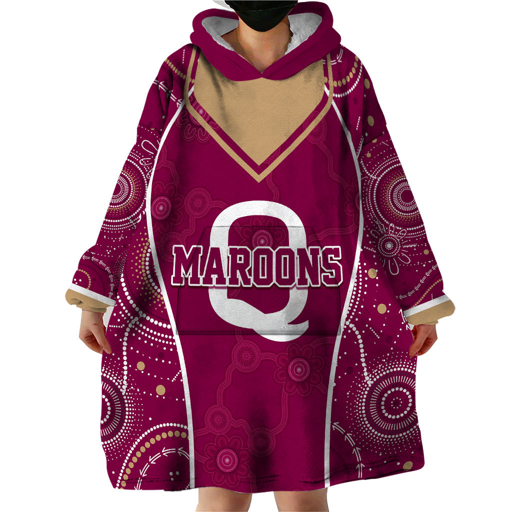 Personalised QLD Maroons Rugby Indigenous Wearable Blanket Hoodie State Of Origin Canetoads - Vibe Hoodie Shop