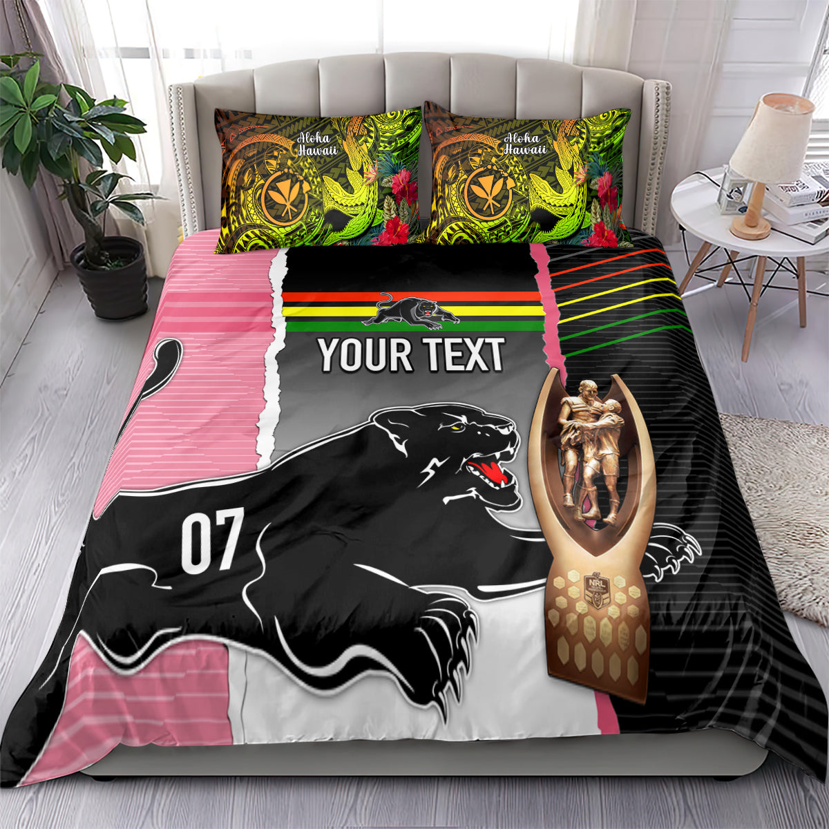 Personalised Panther Rugby NRL Premiers Bedding Set Panther Pride Black & Pink Sporty Vibe - Vibe Hoodie Shop
