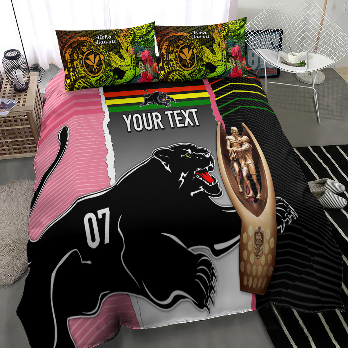 Personalised Panther Rugby NRL Premiers Bedding Set Panther Pride Black & Pink Sporty Vibe - Vibe Hoodie Shop