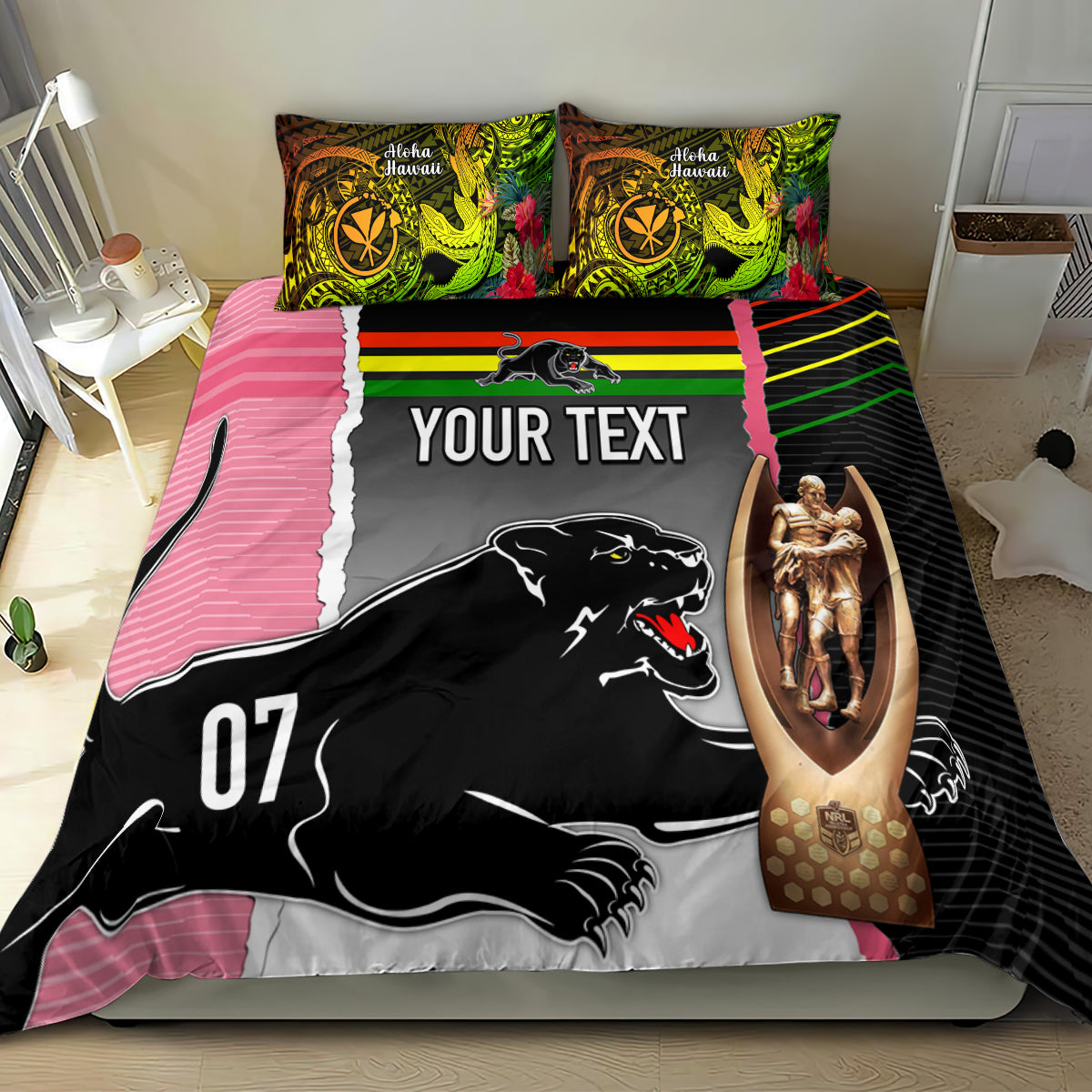 Personalised Panther Rugby NRL Premiers Bedding Set Panther Pride Black & Pink Sporty Vibe - Vibe Hoodie Shop