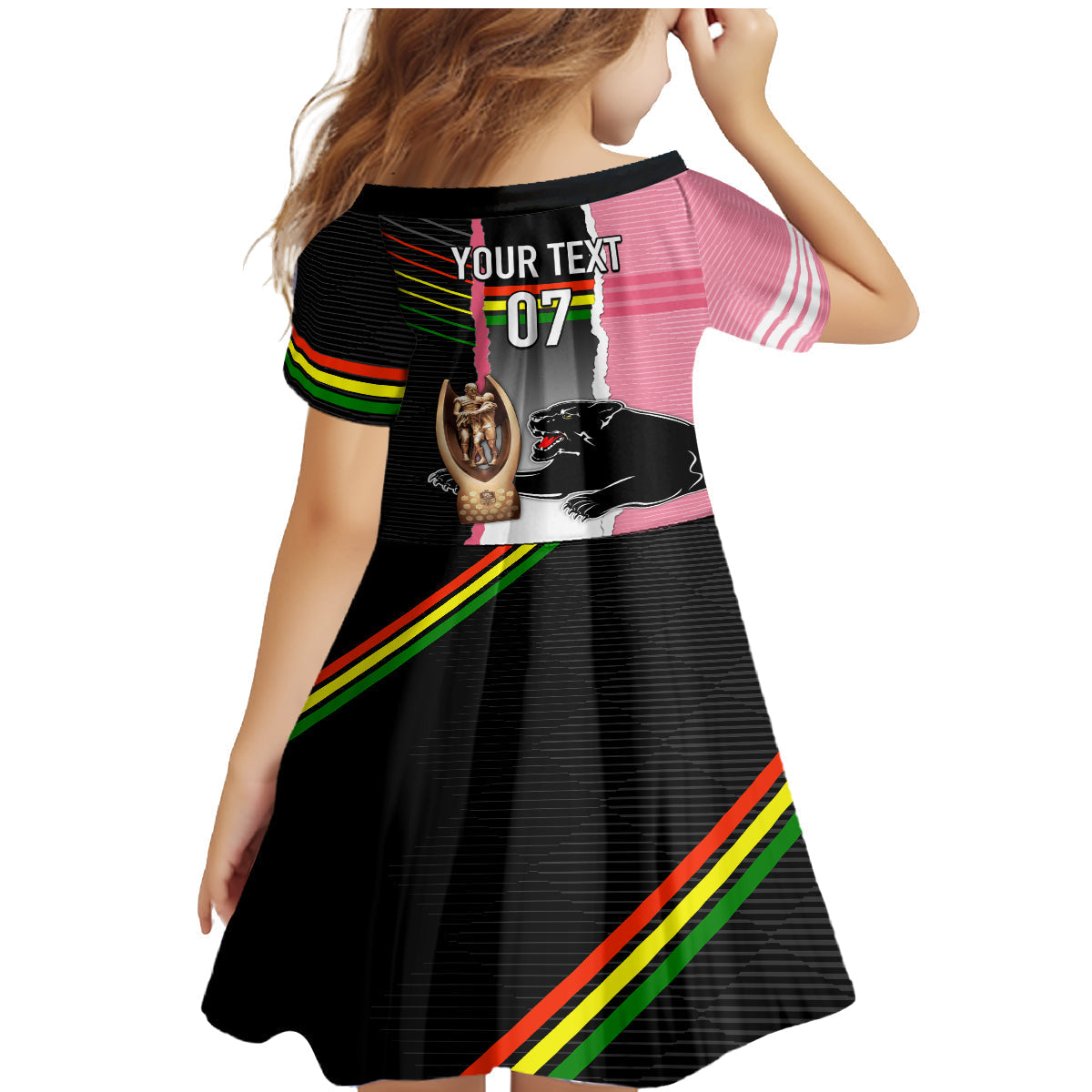 personalised-panther-rugby-nrl-premiers-family-matching-mermaid-dress-and-hawaiian-shirt-panther-pride-black-pink-sporty-vibe