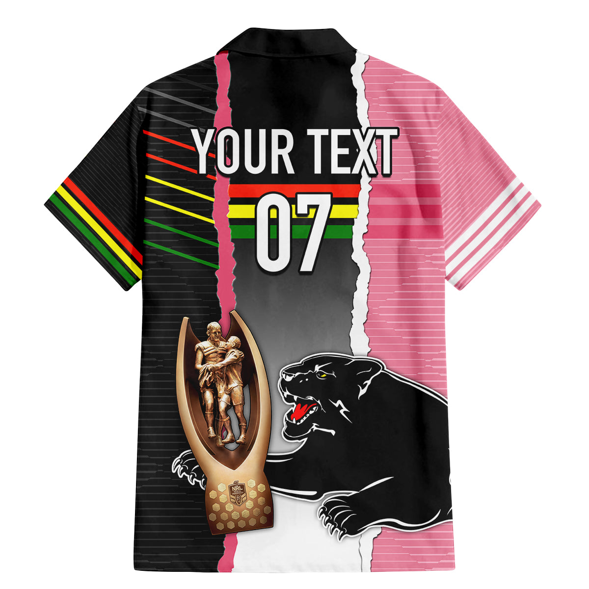 personalised-panther-rugby-nrl-premiers-family-matching-mermaid-dress-and-hawaiian-shirt-panther-pride-black-pink-sporty-vibe