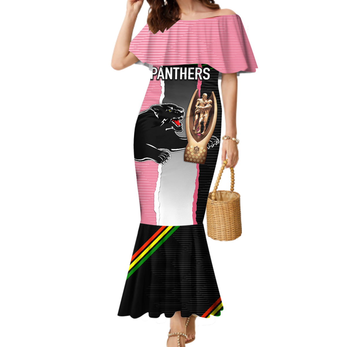 personalised-panther-rugby-nrl-premiers-family-matching-mermaid-dress-and-hawaiian-shirt-panther-pride-black-pink-sporty-vibe