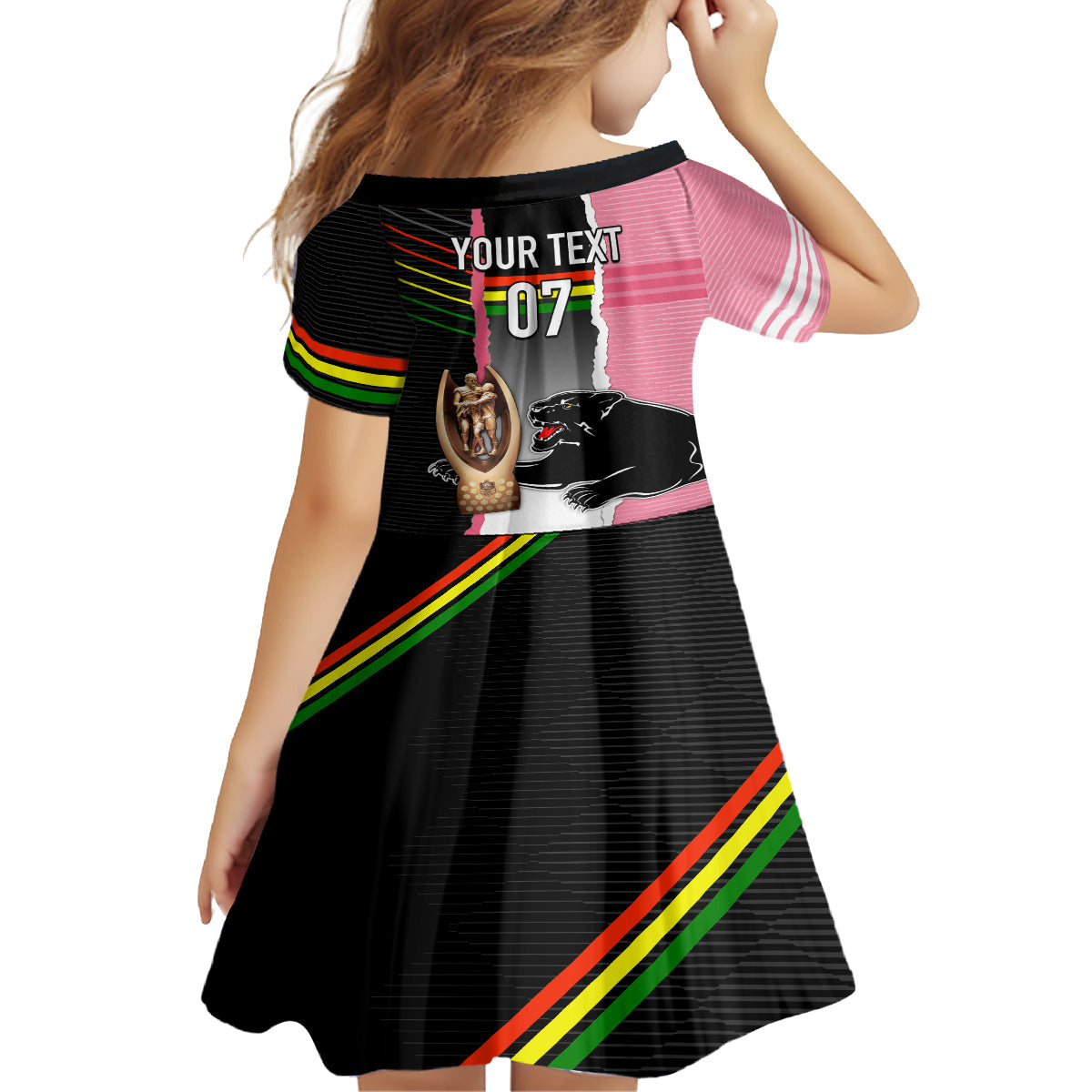 personalised-panther-rugby-nrl-premiers-family-matching-off-shoulder-maxi-dress-and-hawaiian-shirt-panther-pride-black-pink-sporty-vibe