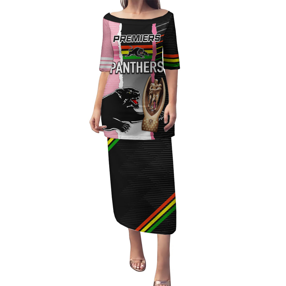 personalised-panther-rugby-nrl-premiers-family-matching-puletasi-dress-and-hawaiian-shirt-panther-pride-black-pink-sporty-vibe