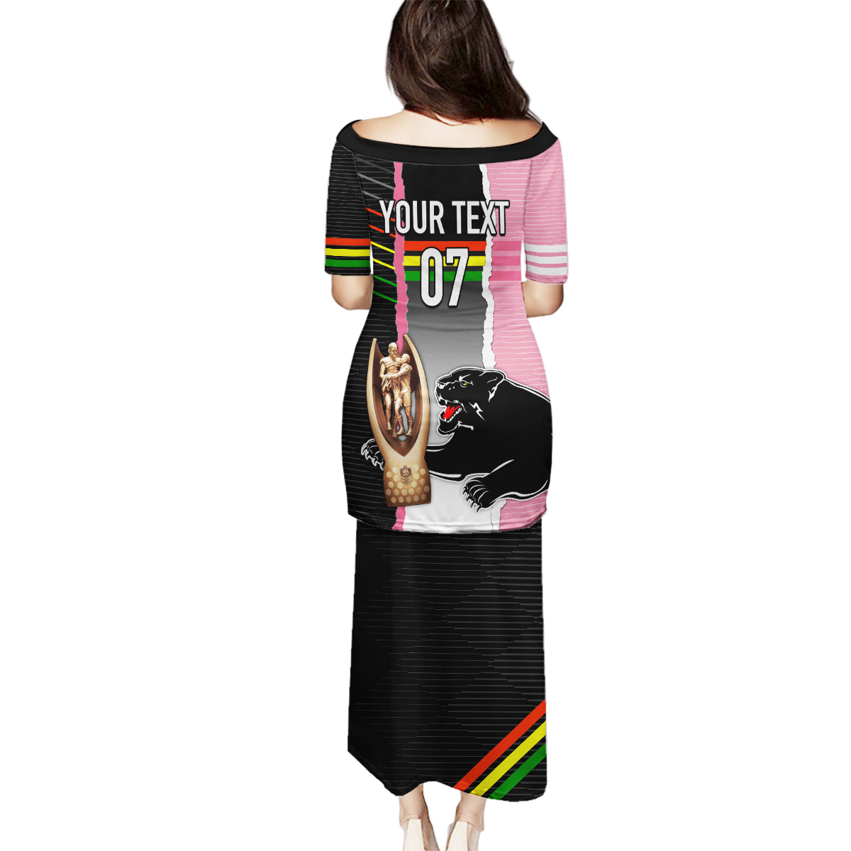 personalised-panther-rugby-nrl-premiers-family-matching-puletasi-dress-and-hawaiian-shirt-panther-pride-black-pink-sporty-vibe