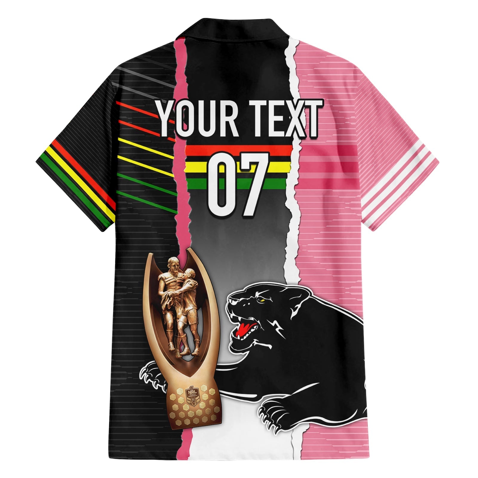 personalised-panther-rugby-nrl-premiers-family-matching-short-sleeve-bodycon-dress-and-hawaiian-shirt-panther-pride-black-pink-sporty-vibe
