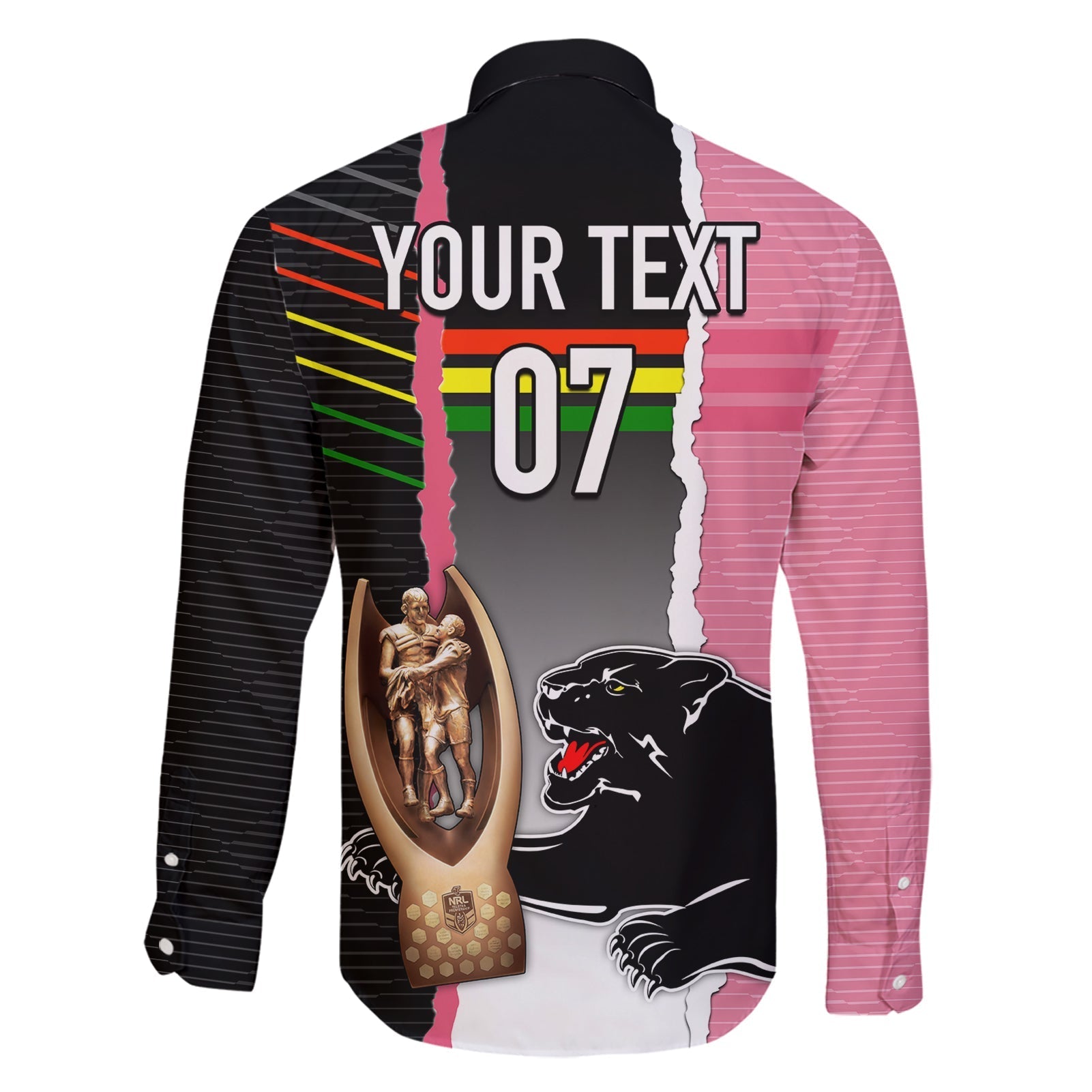personalised-panther-rugby-nrl-premiers-family-matching-short-sleeve-bodycon-dress-and-hawaiian-shirt-panther-pride-black-pink-sporty-vibe