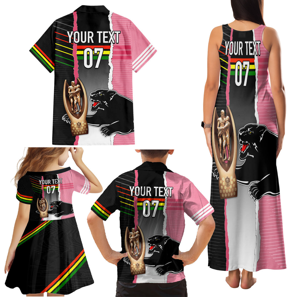 personalised-panther-rugby-nrl-premiers-family-matching-tank-maxi-dress-and-hawaiian-shirt-panther-pride-black-pink-sporty-vibe